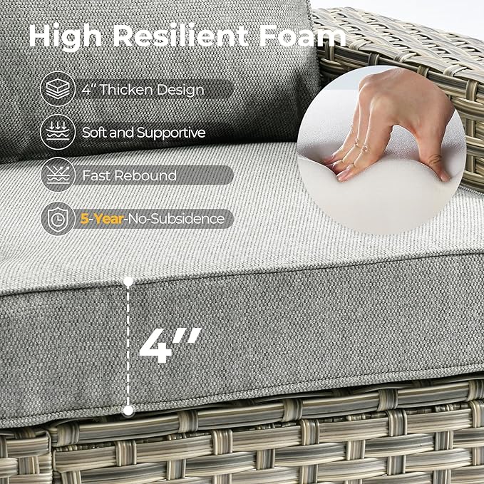 HOOOWOOO Outdoor Sectional Patio Furniture Set with Fire Pit Table,15 Pieces Wicker Conversation Sets L Shaped Couch,Extra Deep Out Door Outside Sofa Furniture with Swivel Chair Ottoman,Charcoal Gray