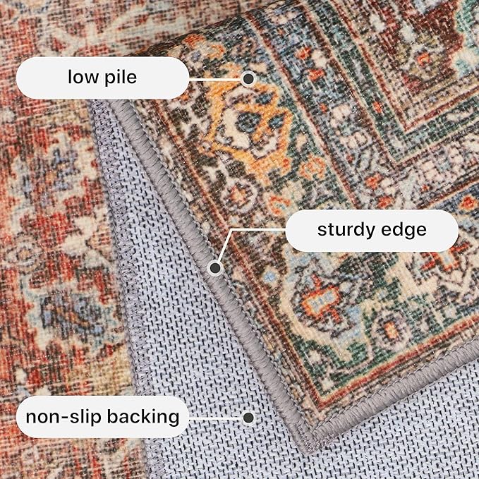 GENIMO 2x6 Runner Rugs for Hallway, Machine Washable Non Slip Vintage Rugs, Low Pile Lightweight Soft Print Rug for enrtyway, Corridor, Home Office, Kitchen, Terracotta Indigo