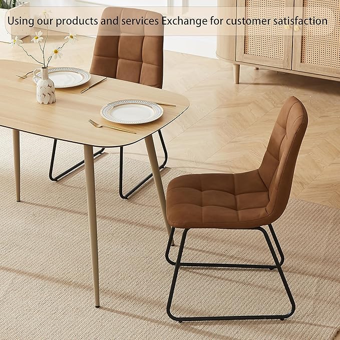 Modern 4-Piece Dining Table Set for 4 | 55-Inch Wood Kitchen Table & 4 Brown Leather Chairs | Space-Saving Dining Set for Small Spaces, Breakfast Nook, Dining Room