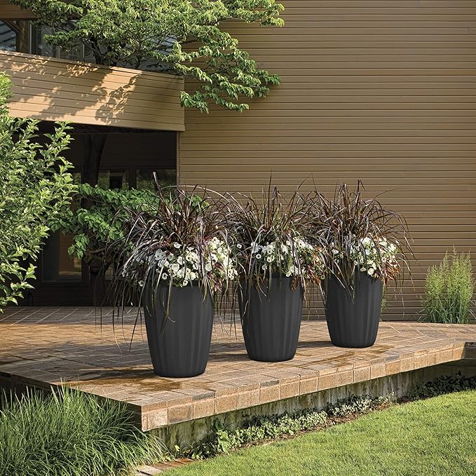 Crescent Garden Pleat Modern Decorative Planter, Indoor/Outdoor Pot, Resin Planter with Drain Hole - 19" W x 19" H (Terracotta-Colored)