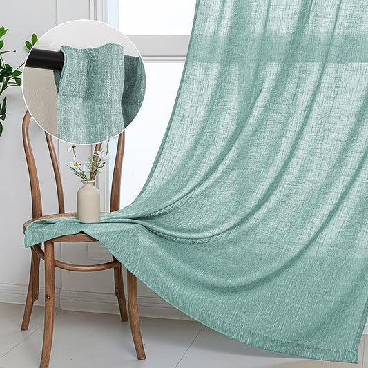 MYSKY HOME Semi Sheer Curtains for Sliding Door 95 Inches Long 2 Panels, Farmhouse Ceiling Curtains Living Room Light Filtering Back Tab Elegant Style Soft Fabric, 50" x 95", Turquoise, 2 Piece