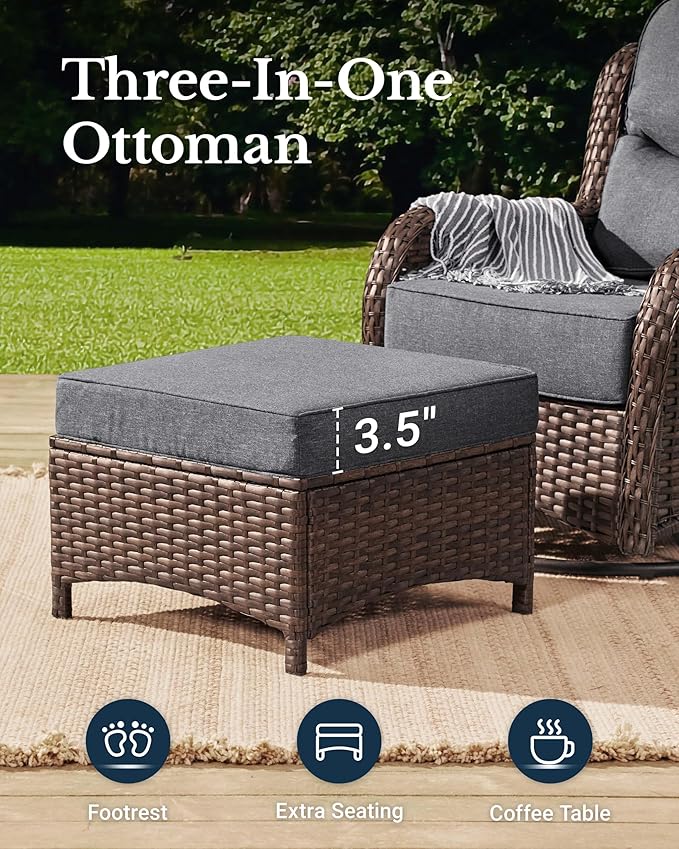 HILLGA Luxury High Back Patio Furniture Set with 6-Inch Thick Cushion, 8-Piece Outdoor Conversation Set with Sofa, Swivel Rocker Chairs & Ottomans, Ideal for Porch Pool Deck Yard (Dark Grey)