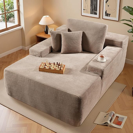 Chaise Lounge Chair Indoor, Oversized Sleeping Couch 67" L * 48.5" W Assembly Free Modern Minimalist Sofa, Extra Deep Large Single Seat Sofa for Living Room (Camel Corduroy Fabric)