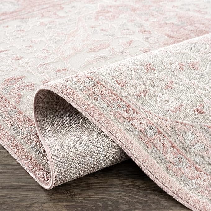 Blush & Light Pink Collection Zora Bohemian Oriental Medallion Runner Rug - Traditional Floral Carpet for Hallway, Kitchen - Blush, Pale Pink, Cream - 2'7" x 10' Runner