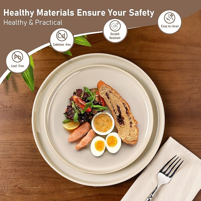 GBHOME Ceramic Dinnerware Sets for 4, 12 Pieces Stoneware Plates and Bowls Sets, Scratch Resistant Dishes, Dishwasher & Microwave Safe, Reactive Glaze-Vanilla color