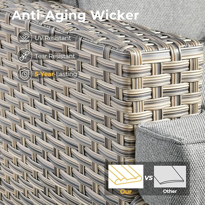 HOOOWOOO Outdoor Sectional Patio Furniture Set with Fire Pit Table,15 Pieces Wicker Conversation Sets L Shaped Couch,Extra Deep Out Door Outside Sofa Furniture with Swivel Chair Ottoman,Charcoal Gray