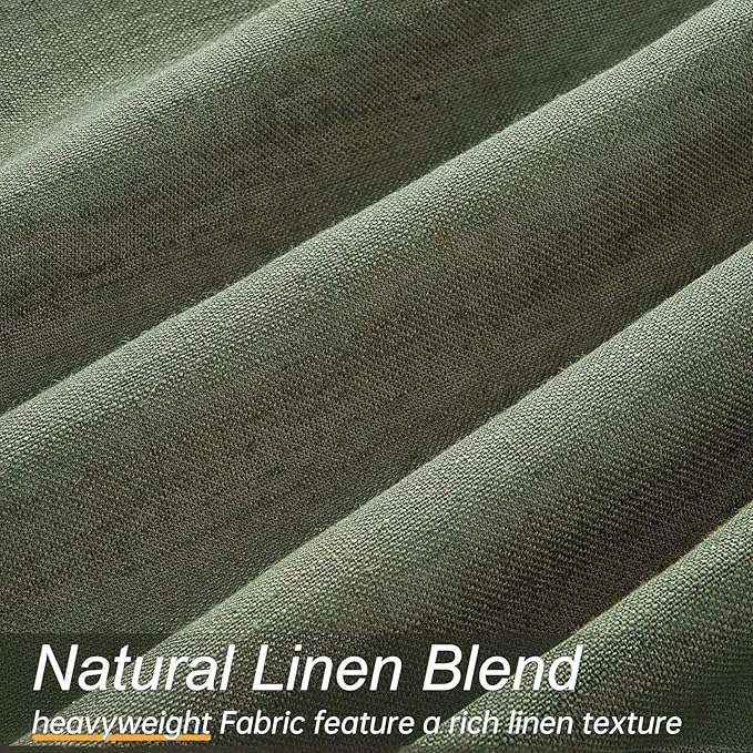 Topfinel Olive Green Linen Sheer Curtains 84 Inches Long 2 Panels for Living Room Bedroom Rustic Grommet Curtain Light Filtering Loden Forest Green Farmhouse Drapes 84 Inch Length