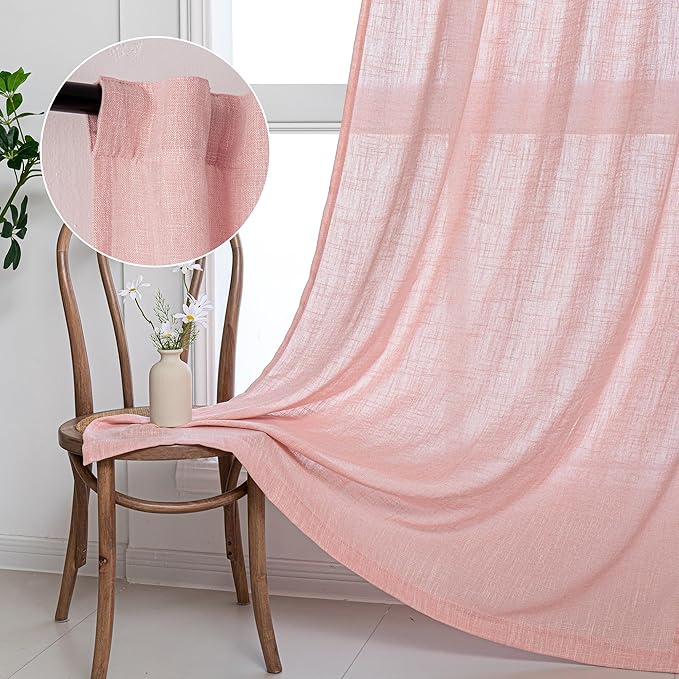 MYSKY HOME Blush Pink Living Room Curtains 2 Panel Sets, Soft Semi Sheers Light Filtering Back Tab Privacy Drapes for Patio Pergola Gazebo Nice Vertical Elegant Style, 50 x 95 Inches, Pink, Set of 2