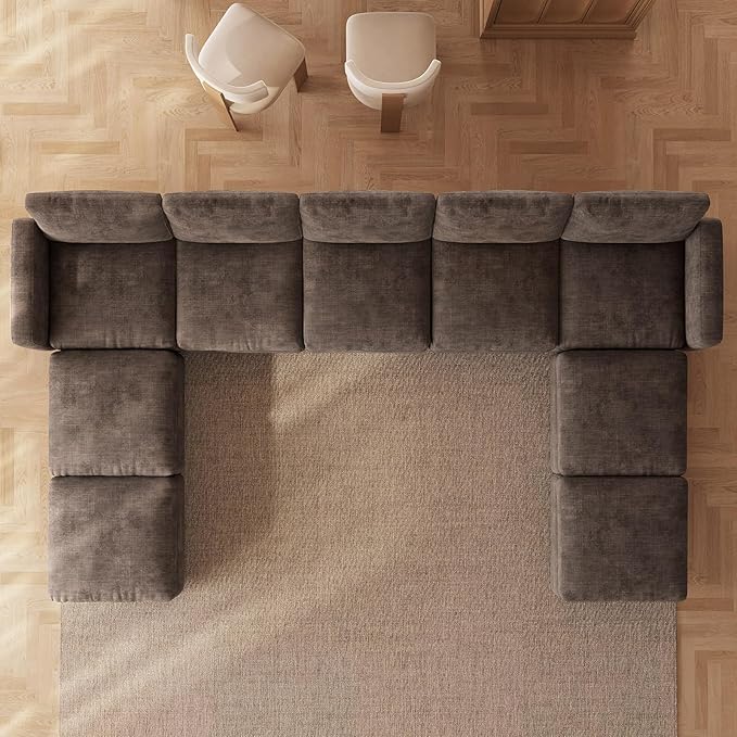 9-Seat Modular Sectional Sofa Couch with 4 Storage Ottomans, Convertible Sleeper Sofas Set for Living Room Bedroom Apartment, Recliner Velvet Comfy Furniture Couch, Brown