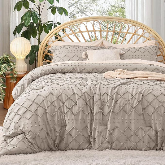 Bedsure California King Comforter Set - Linen Comforter, Boho Tufted Shabby Chic Bedding for Kids, 3 Pieces Vintage Farmhouse Bed Set for All Seasons, Fluffy Soft Bedding with 2 Pillow Shams