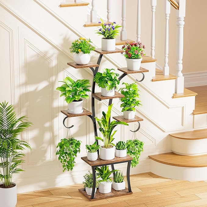 Plant Stand Indoor with Grow Lights - 8 Tiered Indoor Plant Shelf, 47" Metal Corner Plant Stands for Indoor Plants, Tree-Shaped Plant Rack Display for Indoor Plants Multiple, Flower Holder for Living Room Patio Balcony Décor