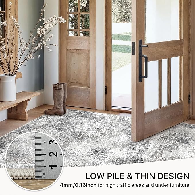 GENIMO Washable Area Rugs for Living Room, 5x7 Modern Non Slip Rugs, Low Pile Lightweight Soft Print Rug for Bedroom, Dining Room, Home Office, Grey