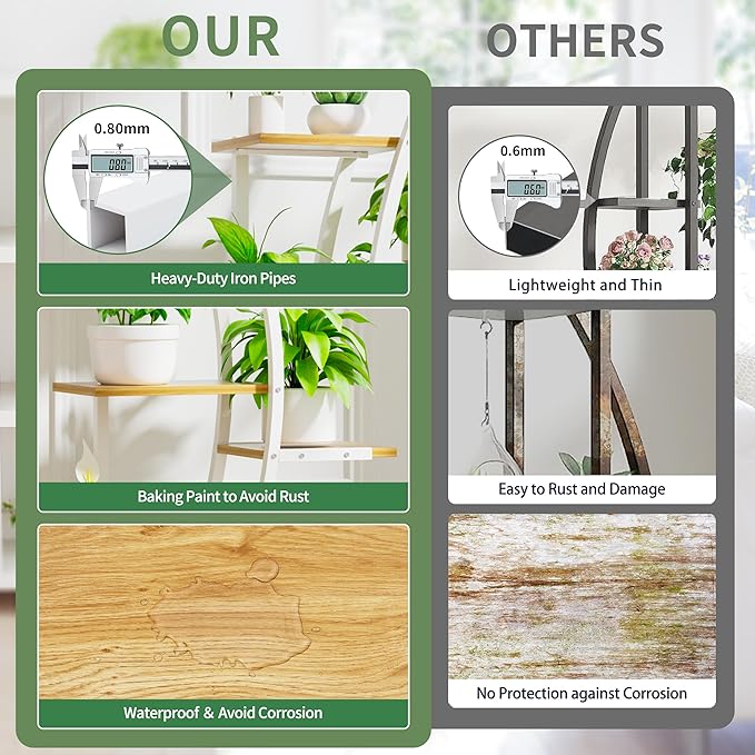 Plant Stand Indoor with Grow Lights - 7 Tiered Tall Metal Plant Shelf - Corner Wooden Plant Stand for Indoor Plants Multiple, Large S-Shape Flower Rack Holder for Living Room, Garden, Patio Decor, 62"