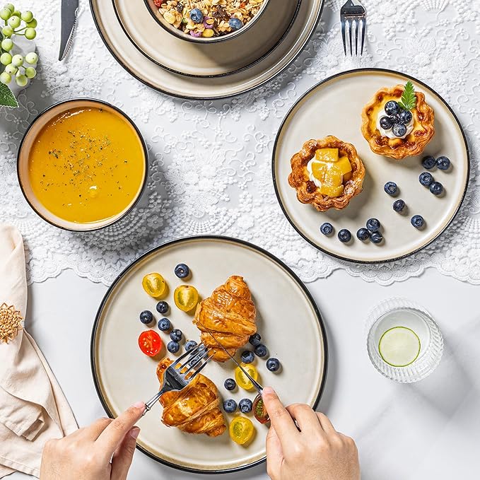 AmorArc Stoneware Dinnerware Sets,Round Reactive Glaze Plates and Bowls Set,Highly Chip and Crack Resistant | Dishwasher & Microwave Safe Dishes Set,Service for 4 (12pc)