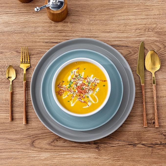 GBHOME Ceramic Dinnerware Set for 4, 12pcs Stoneware Plates and Bowls Sets, Handmade Chip and Scratch Resistant Dishes Set, Dishwasher & Microwave Safe