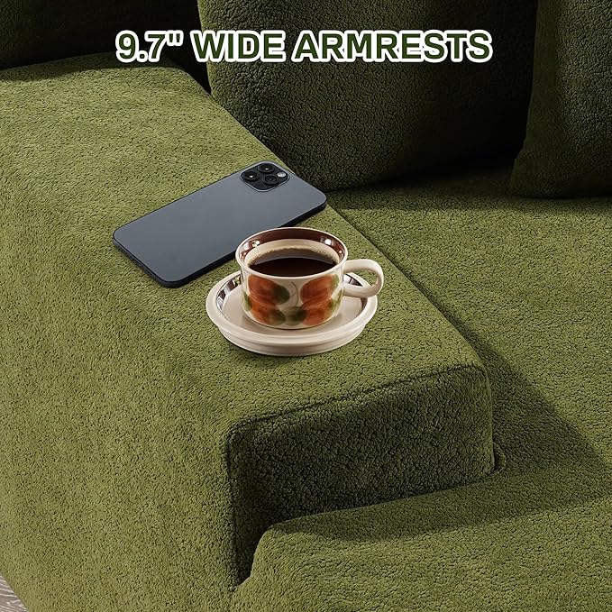 Chaise Lounge Chair Indoor, 67" Oversized Comfy Cloud Velvet Sleeper Sofa Bed, Boneless Upholstered Recliner Bed with Pillows and Wide Armrests, Modern Cloud Couch for Living Room, Green