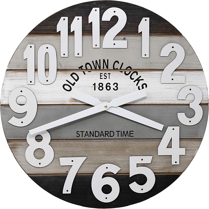 30" Wooden Multi-Color Maritime Coastal Beach Large Number Wall Clock (Gray, 30 inch)