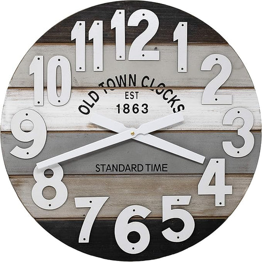 30" Wooden Multi-Color Maritime Coastal Beach Large Number Wall Clock (Gray, 30 inch)