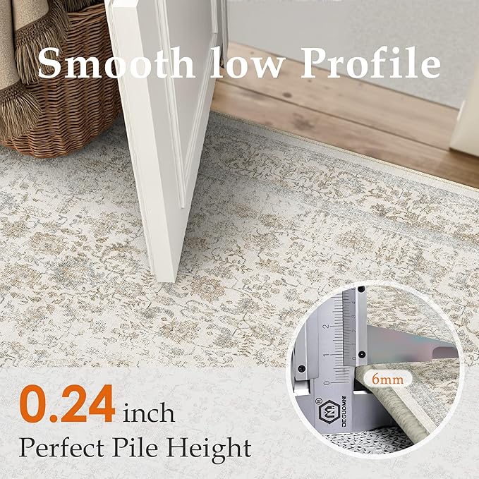 Taupe Area Rug 3x4 Office Entryway Rug Machine Washable Kitchen Vintage Distressed Non Slip Carpet Indoor Retro Floral Accent Throw Door Mat for Bathroom Bedroom Dining Living Room