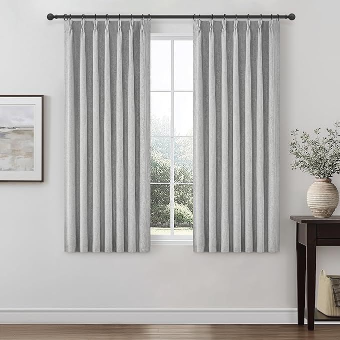 Gray Kitchen Blackout Curtains 45 Inch Length, Basement Curtain for Small 46 inch Window Treatment Grey Linen Cafe Thermal Insulated Energy Efficiency Drapes for Bedroom Bathroom W40"xL45"x2 Panels