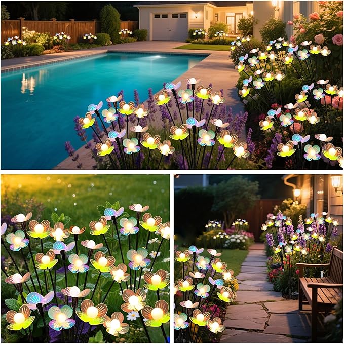 Solar Garden Lights, 4 Pack 24 LED Solar Swaying Flower Light, Waterproof Firefly Lights Outdoor Fairy Light for Garden Patio Yard Pathway Flower Bed Decoration