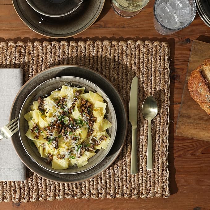 Gibson Elite Hailstone 16 Piece Stoneware Reactive Glaze (Service for 4) Ceramic Plates and Bowls Dinnerware Set - Black