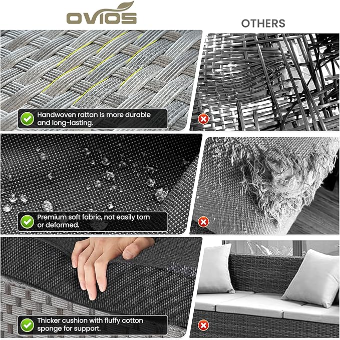 ovios 15 Pieces Patio Furniture Set, Outdoor Wicker Sectional Sofa with Swivel Chairs Coffee Table, Modern Modular Deep Seat Rattan Couch Conversation Sets, Black