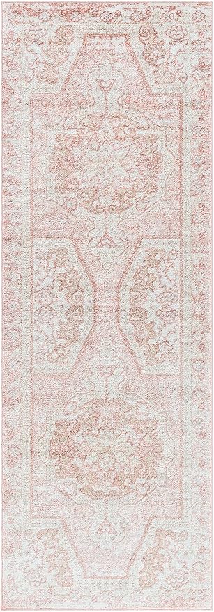 Blush & Light Pink Collection Snead Bohemian Oriental Medallion Runner Rug - Traditional Floral Carpet for Hallway, Kitchen - Blush, Pale Pink, Cream - 2'7" x 10' Runner