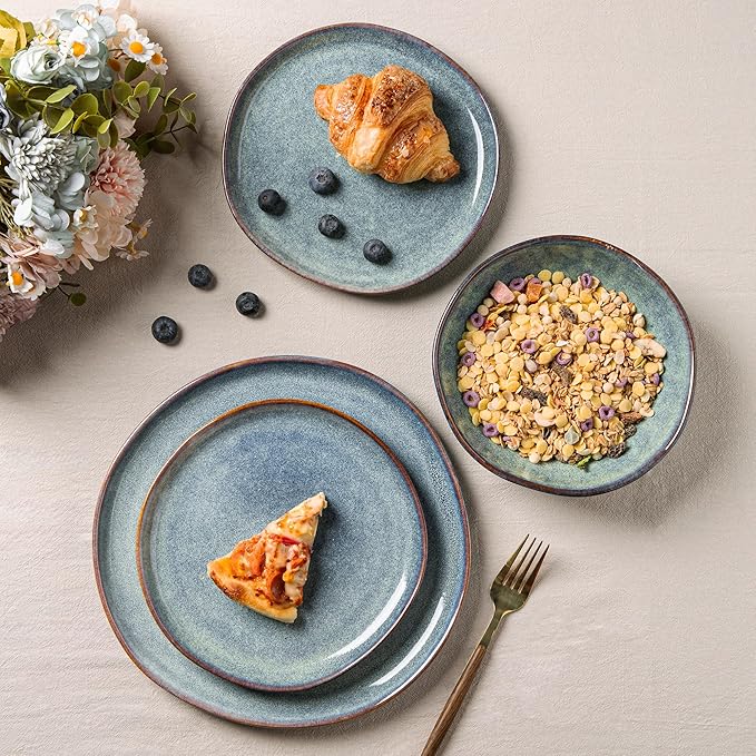 AmorArc Ceramic Dinnerware Sets,Handmade Reactive Glaze Stoneware Plates and Bowls Sets,Highly Chip and Crack Resistant | Dishwasher & Microwave Safe Dishes Set,Service for 4 (12pc)