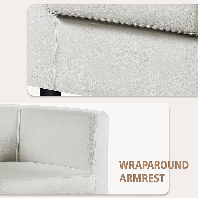 Yaheetech Velvet Accent Chair, Modern and Comfortable Armchairs, Upholstered Barrel Sofa Chair for Living Room Bedroom Waiting Room, Beige, 2pcs