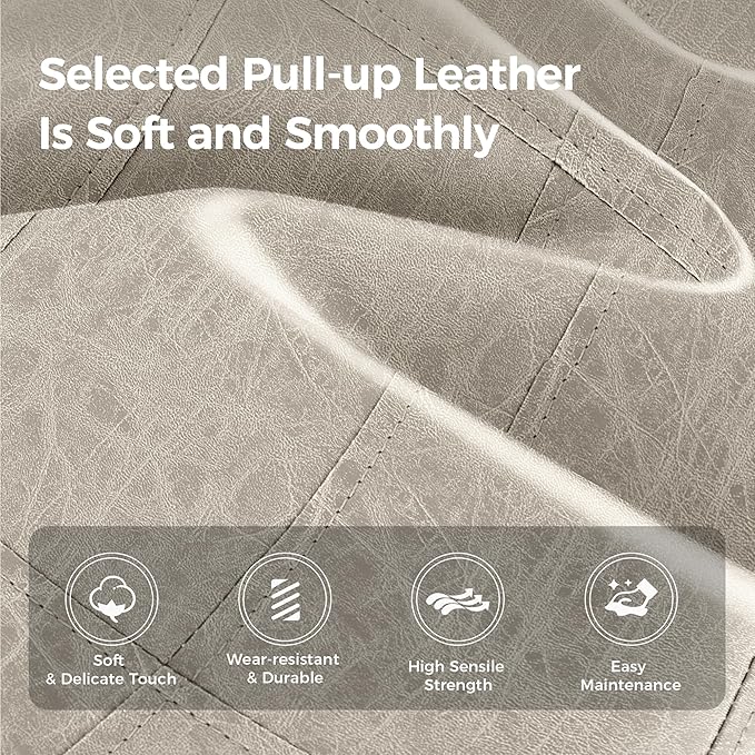 MAISON ARTS Beige Counter Height Bar Stools Set of 3 for Kitchen Counter Solid Wood Legs with Faux Leather Saddle Seat Farmhouse Barstools for 34"-38" Counter Island Upholstered Stools, 24in Height