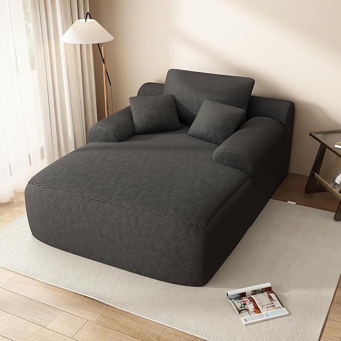 67" Oversized Chaise Lounge Chair with Cover, Comfy Sleeper Sofa Bed, Black Plush Corduory Couch for Living Room,Sofa in A Box,No Assembly Required (Corduroy Grey Cover).