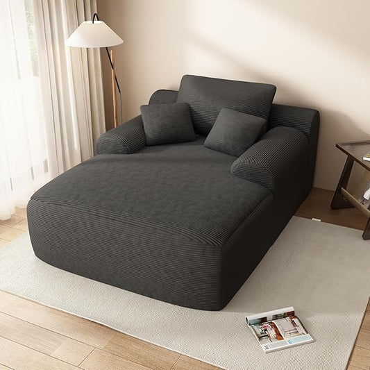 67" Oversized Chaise Lounge Chair with Cover, Comfy Sleeper Sofa Bed, Black Plush Corduory Couch for Living Room,Sofa in A Box,No Assembly Required (Corduroy Grey Cover).