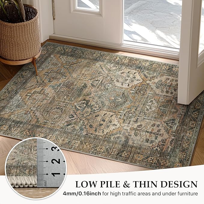 GENIMO 2x12 Runner Rugs for Hallway, Machine Washable Non Slip Vintage Rugs, Low Pile Lightweight Soft Print Rug for enrtyway, Corridor, Home Office, Kitchen, Warm Taupe