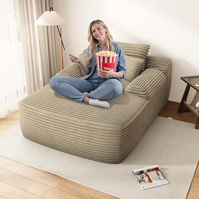 67" Oversized Chaise Lounge Chair Indoor, Comfy Sleeper Sofa Bed, Beige Plush Corduory Couch for Living Room Bedroom,Sofa in A Box,No Assembly Required.