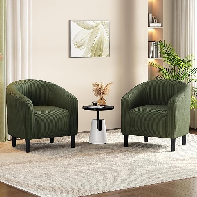 Yaheetech Barrel Chairs, Furry Accent Chairs, Sherpa Chairs with Soft Padded Armrest, Fuzzy Club Chairs for Living Room Bedroom Waiting Room Office, Accent Chairs Set of 2, Dark Green