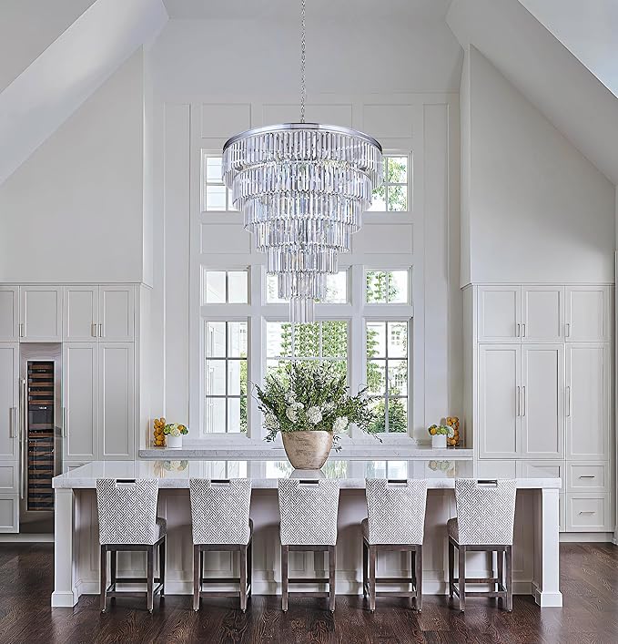 TOCHIC Large Crystal Chandelier for High Ceiling, 40-inch 7-Tier Modern Chrome Crystal Chandeliers Lighting Fixture, Raindrop K9 Round Light for Entryway Staircase Foyer Living Bedroom Dining Room