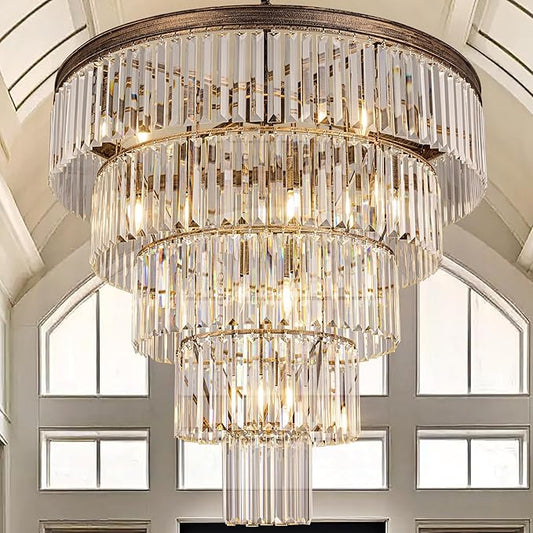 TOCHIC Large Crystal Chandelier for High Ceiling, 40 inch 7-Tier Modern Black Crystal Chandeliers Lighting Fixture, Round Light for Entryway Staircase Foyer Living Room (Bronze, 31.5 Inches)
