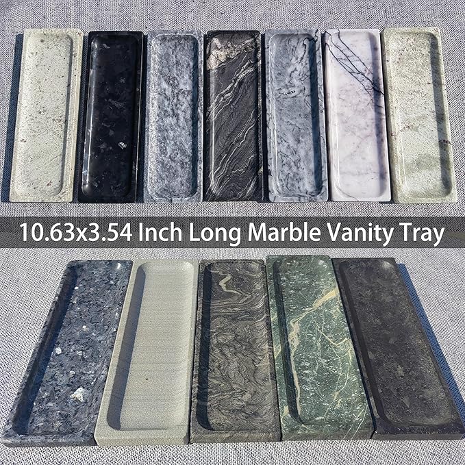 10.6" x 3.5" Sandstone Bathroom Vanity Tray: Organizer for Bathroom Kitchen Dresser Makeup Desk Entryway Decor, Green Wood Grain