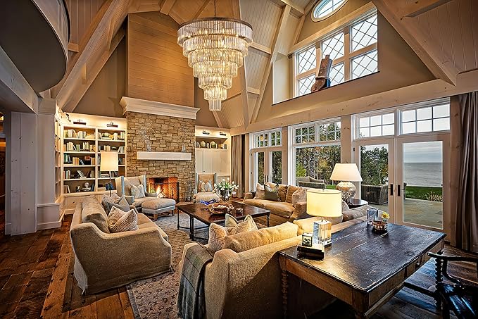 TOCHIC Large Crystal Chandelier for High Ceiling, 40 inch 7-Tier Modern Bronze Crystal Chandeliers Lighting Fixture, Round Light for Entryway Staircase Foyer Living Dining Room