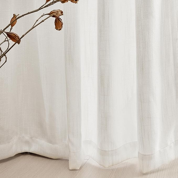 MYSKY HOME Extra Long Curtains for Living Room, Soft Cotton Fabric Boho Window Curtain Drapes Light Filtering Semi Sheer Backdrop Panels, 50 x 102 Inches, Natural, 2 Pieces