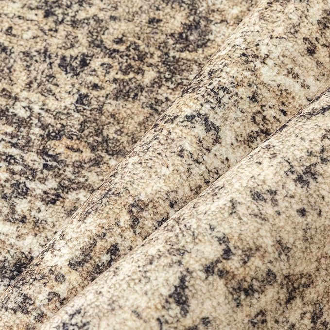 9x12 Area Rug Washable Vintage Neutral Living Room Carpet Large Indoor Non Slip Brown Bedroom Distressed Low Pile Retro Accent Throw Rug for Dining Room