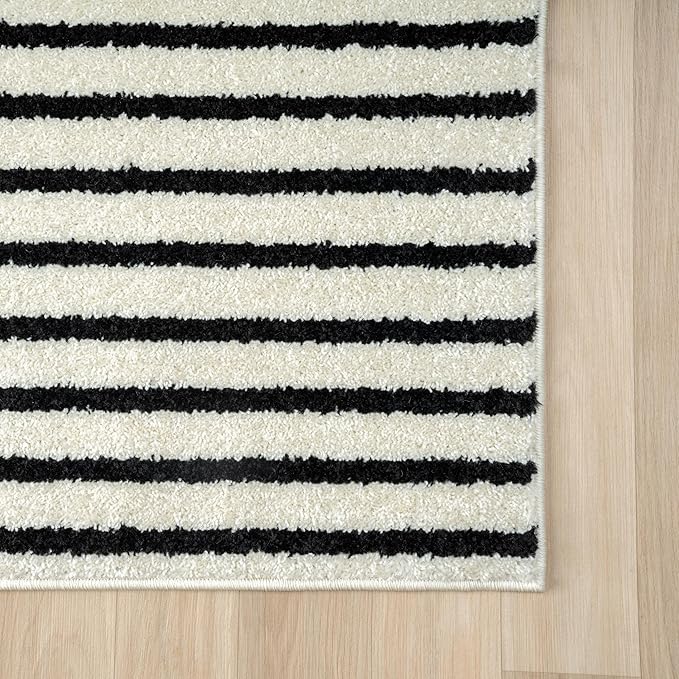 Abani Nuevo Collection Area Rug - Mid-Century Black and White Arch Knot Design - 2'6" x 6' - for Living Room, Bedroom & Office