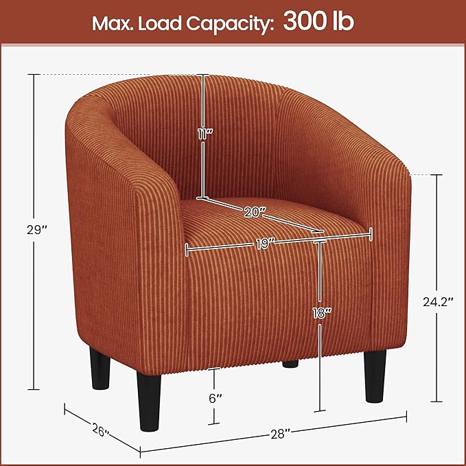 Yaheetech Accent Barrel Chair, Corduroy Fabric Club Chair, Furry Sherpa Elegant Armchair with Cozy Soft Padded, Suitable for Living Room Bedroom Reception Room Office, Set of 2, Brick Red