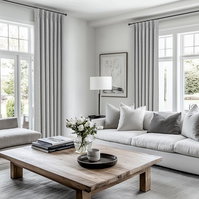 Gray 120 Inch Extra Long Curtains for Living Room 2 Panels Set, Memory Trained Pinch Pleated Blackout Lux Decor Window Drapes Energy Efficient Privacy Curtain 120 Inches for Bedroom(Linen Grey)