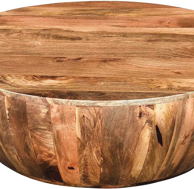 TUP THE URBAN PORT Arthur Mango Wood 35.5 Inch Coffee Table in Round Shape, Dark Brown