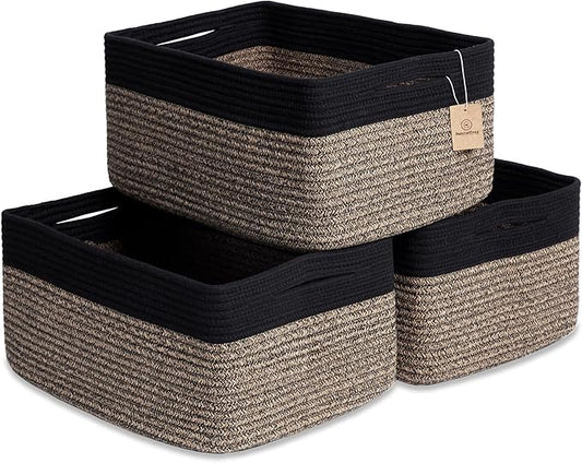 NaturalCozy Storage Baskets 16.8”x13”x7.6” Cotton Rope Woven Baskets for Organizing 3-Pack | Toy Storage Bins | Basket for Shelves, Laundry, Blanket, Clothes, Closet, Kitchen, Bathroom, Gifts