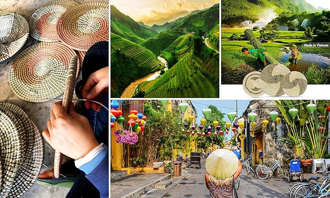 Chicvillage Boho Wall Basket Decor - 100% Natural Seagrass Wicker Wall Decor - Handmade Boho Wall Baskets & Woven Wall Decor Design from Vietnam