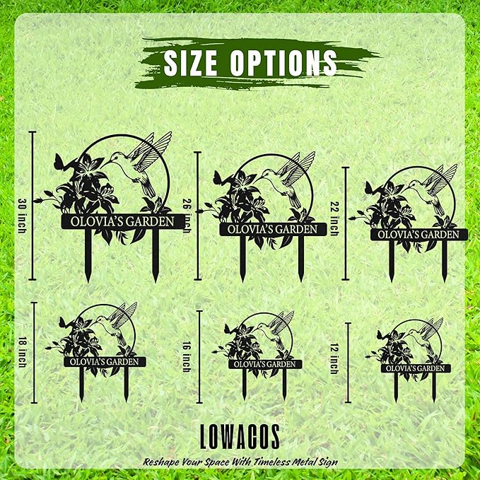 Personalized Metal Garden Sign, Custom Name Stake Decor, Hummingbird Yard Art, Outdoor Gardening Metal Decor, Home Garden Stake, Gifts for Gardeners
