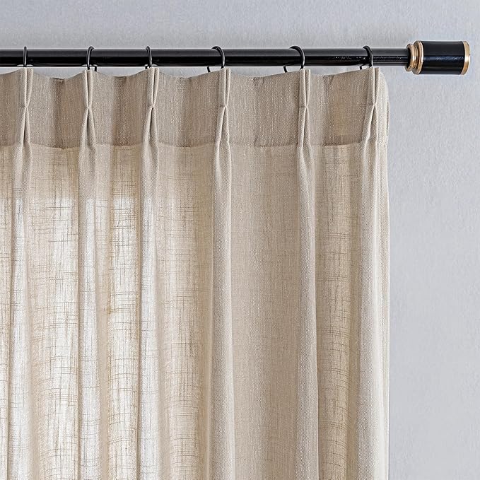 MYSKY HOME Extra Long Curtains for Living Room, 102 Inch Length Semi Sheer Curtains Soft Cotton Fabric Boho Window Drapes Light Filtering Backdrop Panels Pinch Pleated, 40 x 102 in, Taupe, 2 Pieces